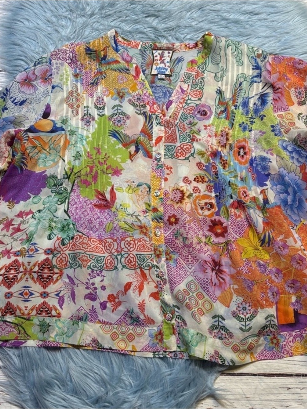 Johnny Was Vacanza Blouse in Colorful McDreamer Patchwork Print Sz XLP
